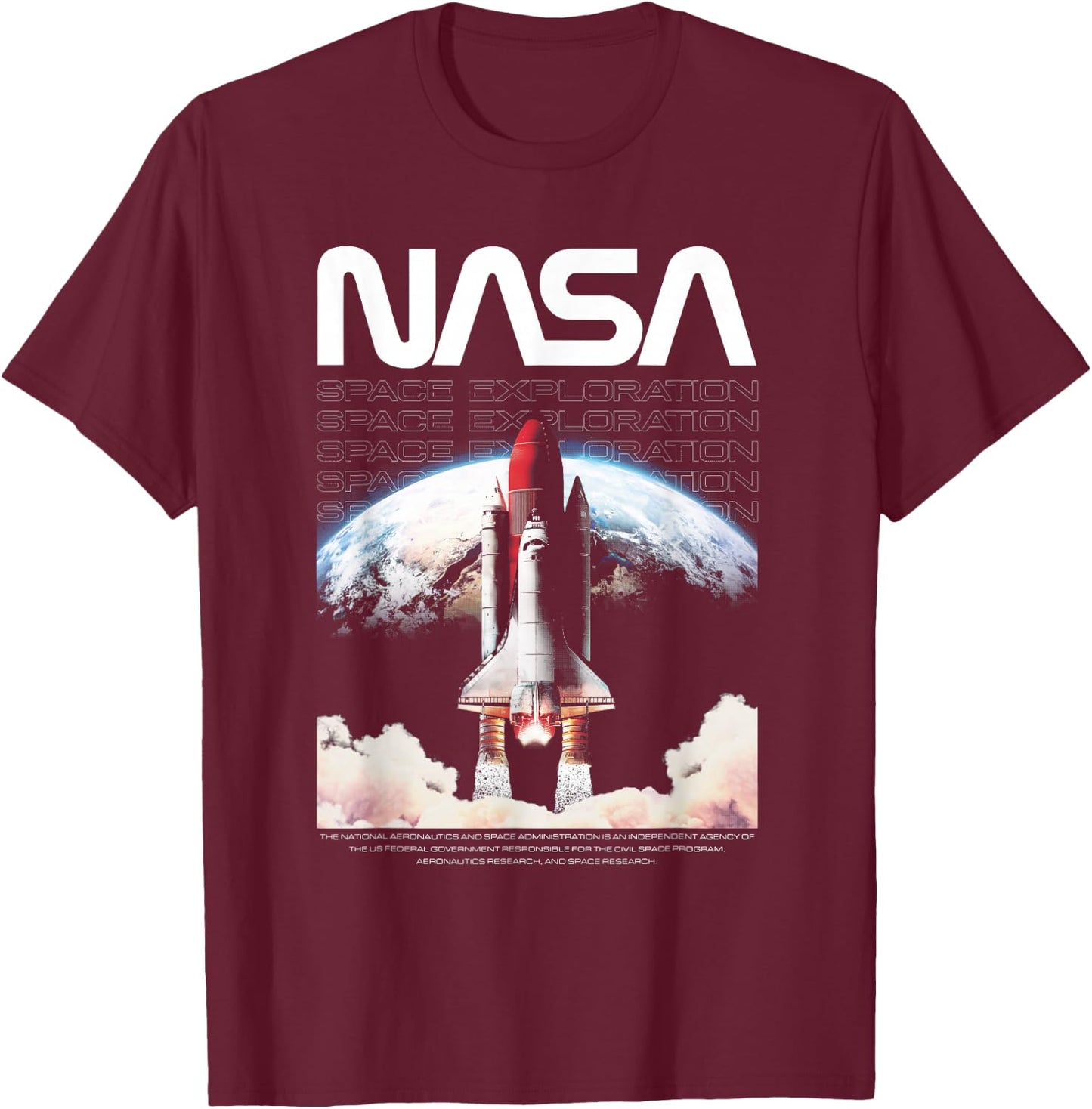 NASA Shuttle Takeoff Space Exploration T-Shirt - T-Shirt | Maroon