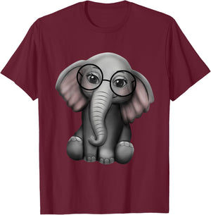 Cute Elephant Nerd Glasses Clothes Outfit Elephants T-Shirt - T-Shirt | Maroon