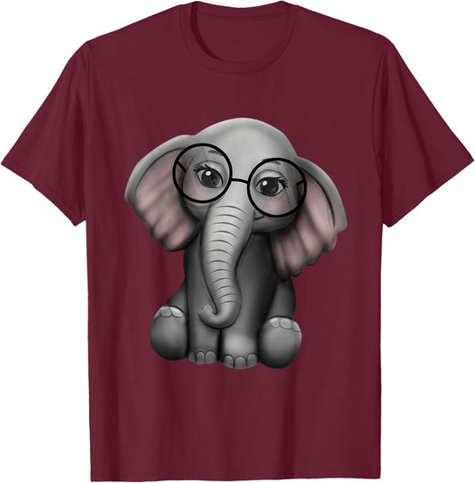 Cute Elephant Nerd Glasses Clothes Outfit Elephants T-Shirt - T-Shirt | Maroon