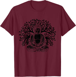 Buddha Tree Meditation Yoga Zen Buddhism Yogi Buddhist T-Shirt - T-Shirt | Maroon