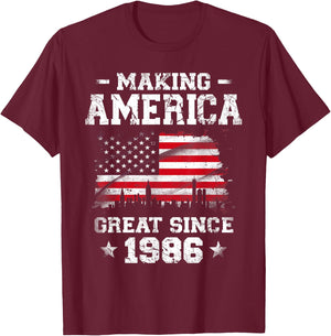 Born In 1986 American Flag Making America Great Since 1986 T-Shirt - T-Shirt | Maroon