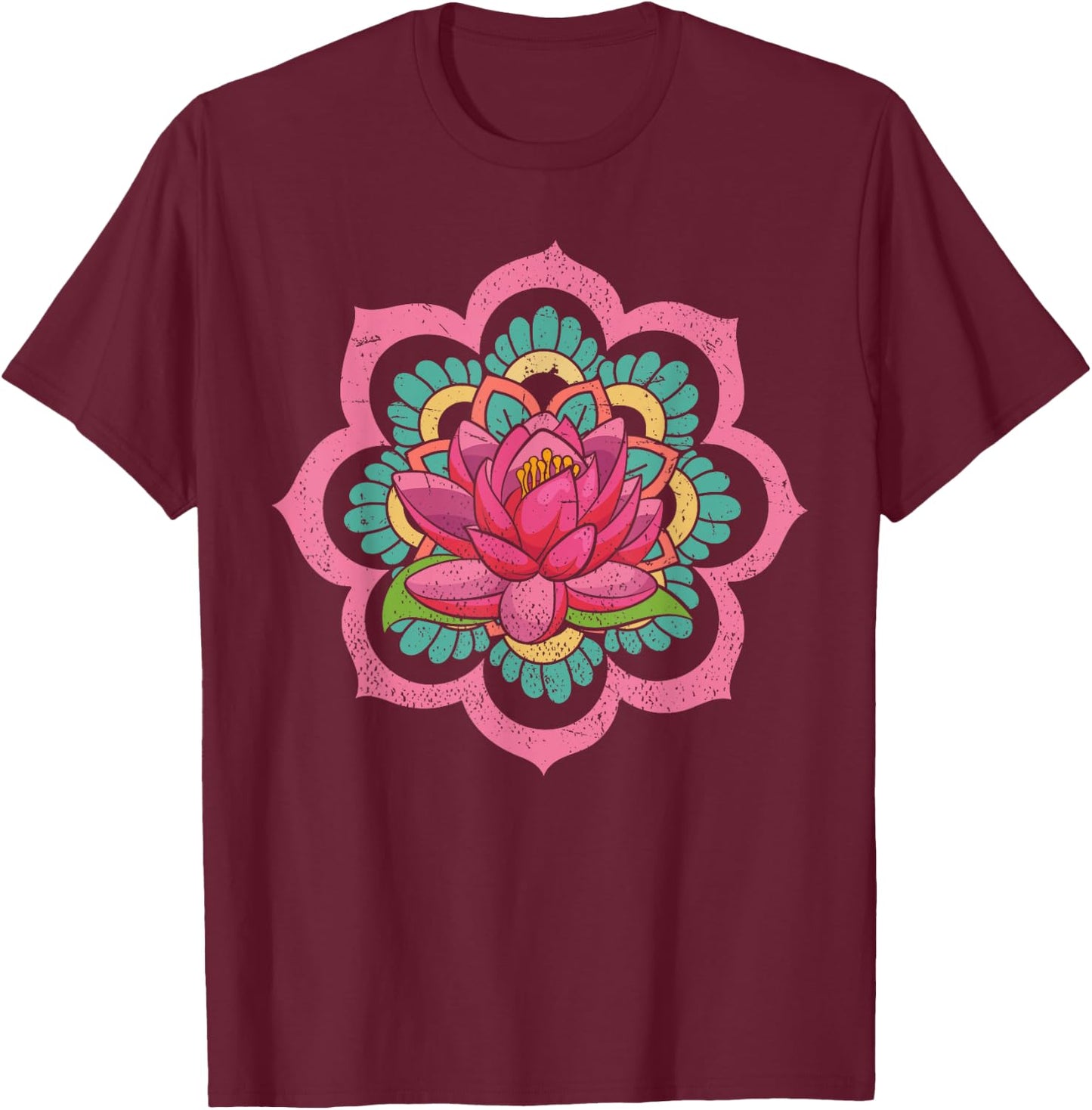 Spiritual Yoga Boho Flower Blossom Pilates Lotus Mandala T-Shirt - T-Shirt | Maroon