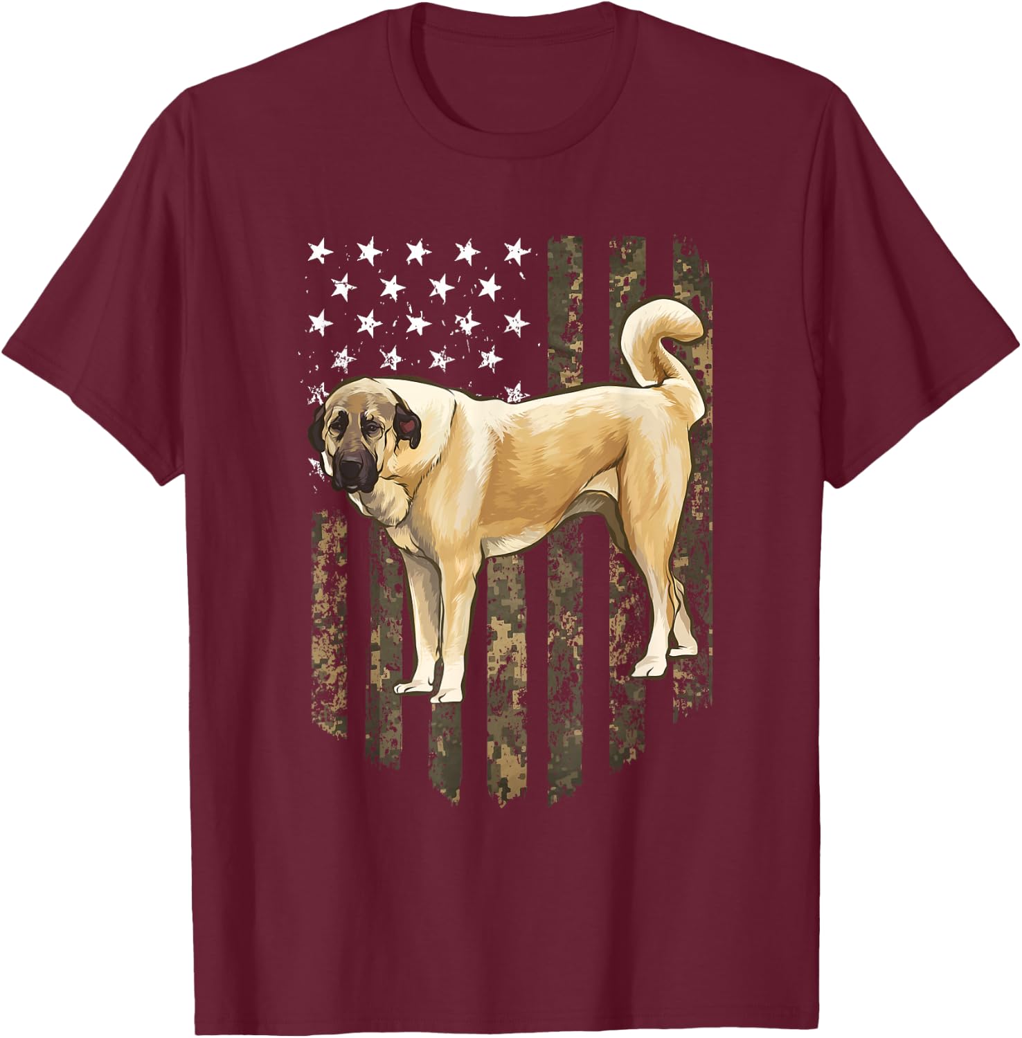 Camo American Flag Anatolian Shepherd Dog 4th Of July USA T-Shirt - T-Shirt | Maroon