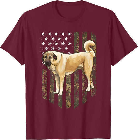 Camo American Flag Anatolian Shepherd Dog 4th Of July USA T-Shirt - T-Shirt | Maroon