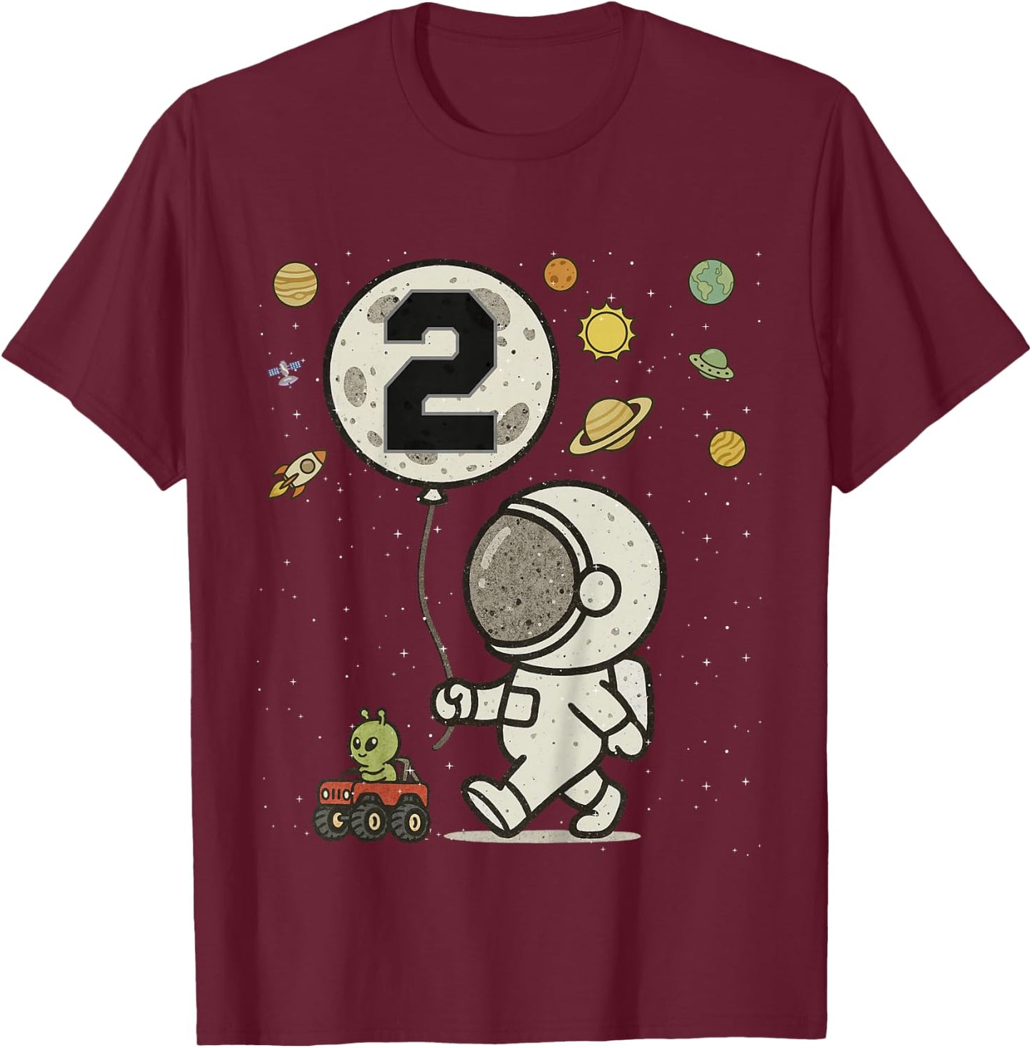 Astronaut 2nd Birthday 2 Year Old Space Matching Family T-Shirt - T-Shirt | Maroon