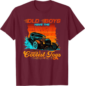 Hot Rod Grandpa Old Boys Coolest Toys, Retro Vintage Rat Rod T-Shirt - T-Shirt | Maroon