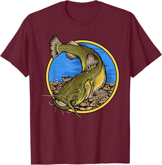 Flathead Catfish Fishing T-Shirt - T-Shirt | Maroon