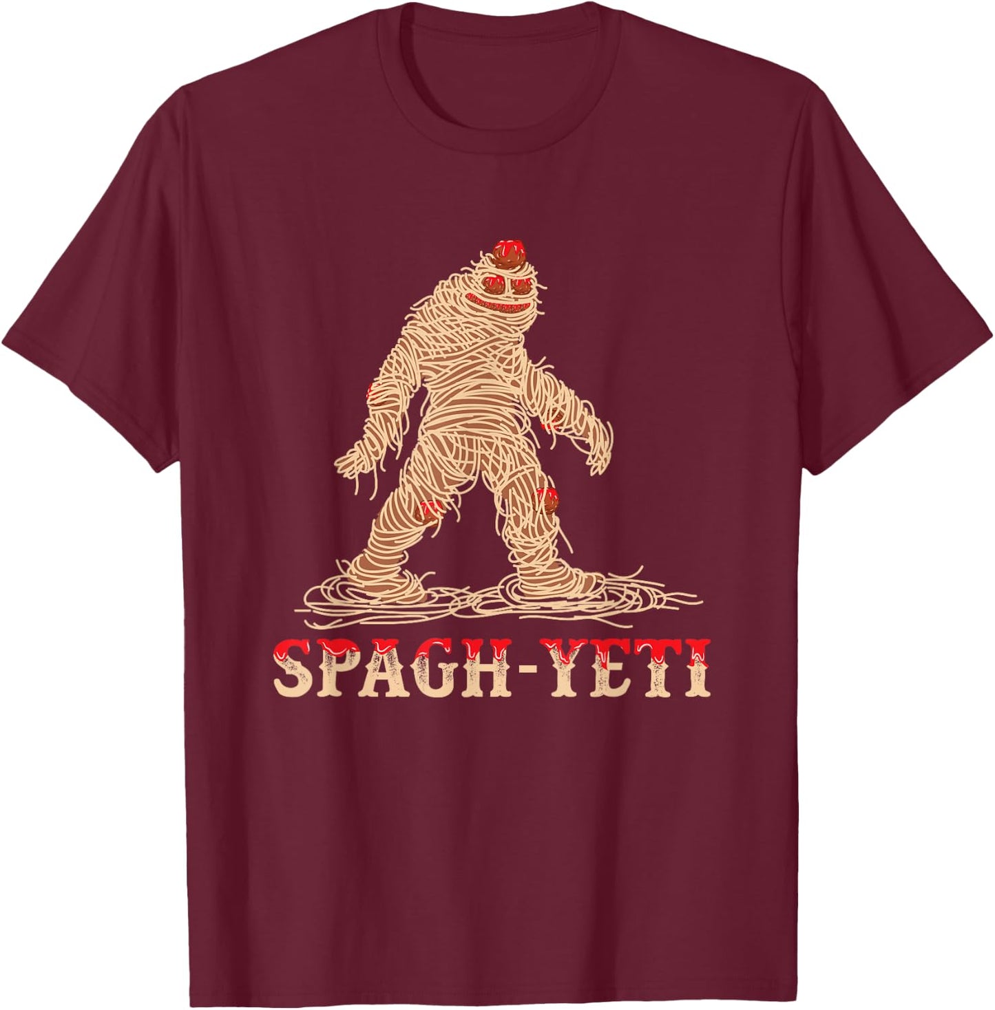 Spaghetti Pasta Meatballs Ramen Noodle Shirt Sasquatch Gift T-Shirt - T-Shirt | Maroon
