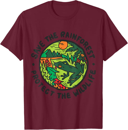 Save The Rainforest Protect The Wildlife Environment T-Shirt - T-Shirt | Maroon