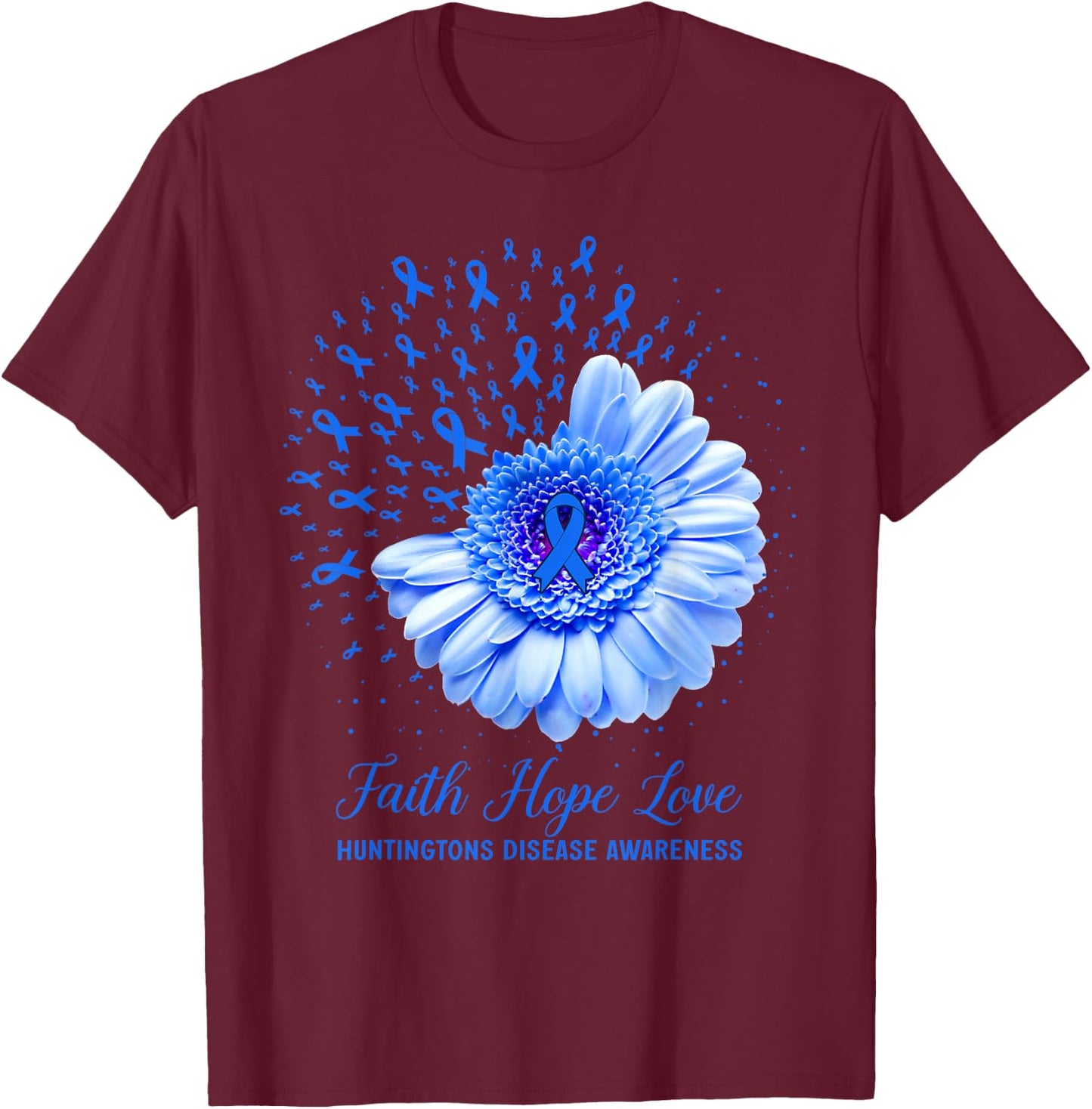Faith Hope Love Huntington's Disease Awareness Survivor T-Shirt - T-Shirt | Maroon