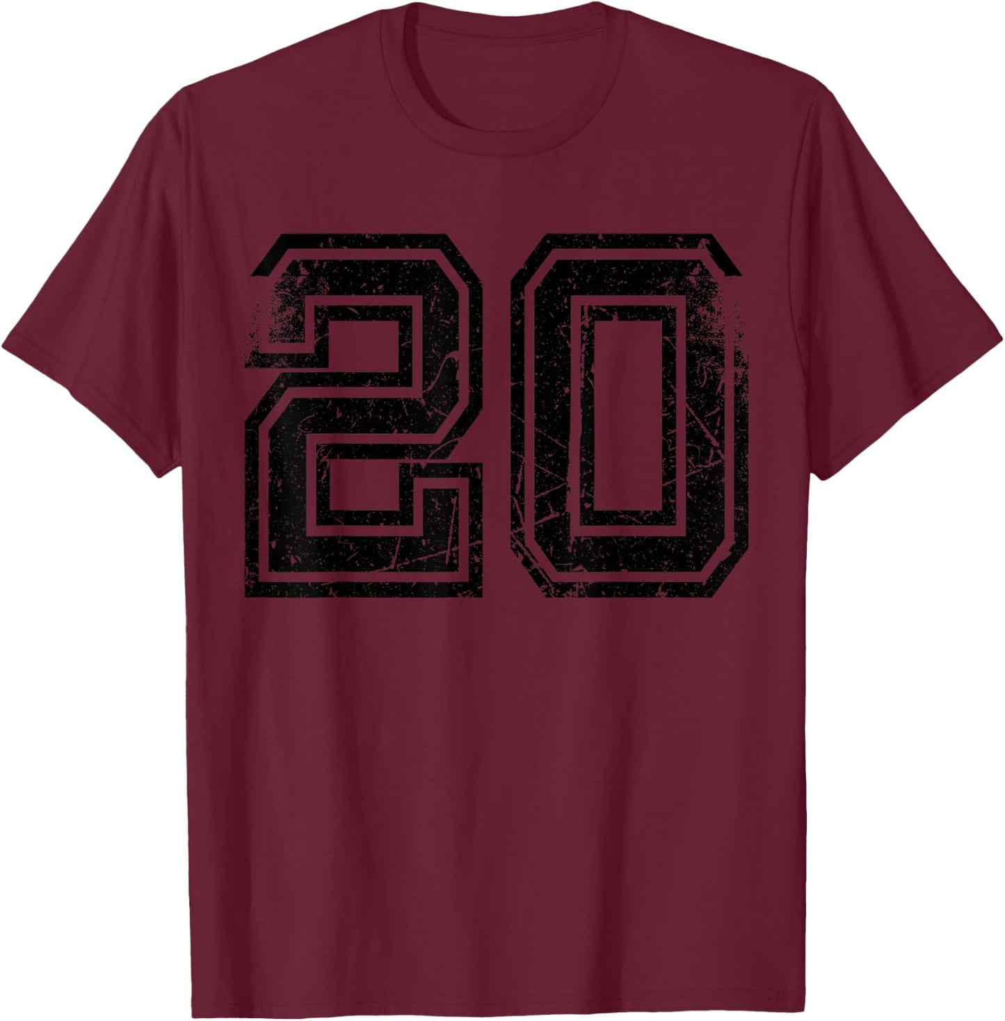Number #20 Black Sports Retro Number T-Shirt - T-Shirt | Maroon