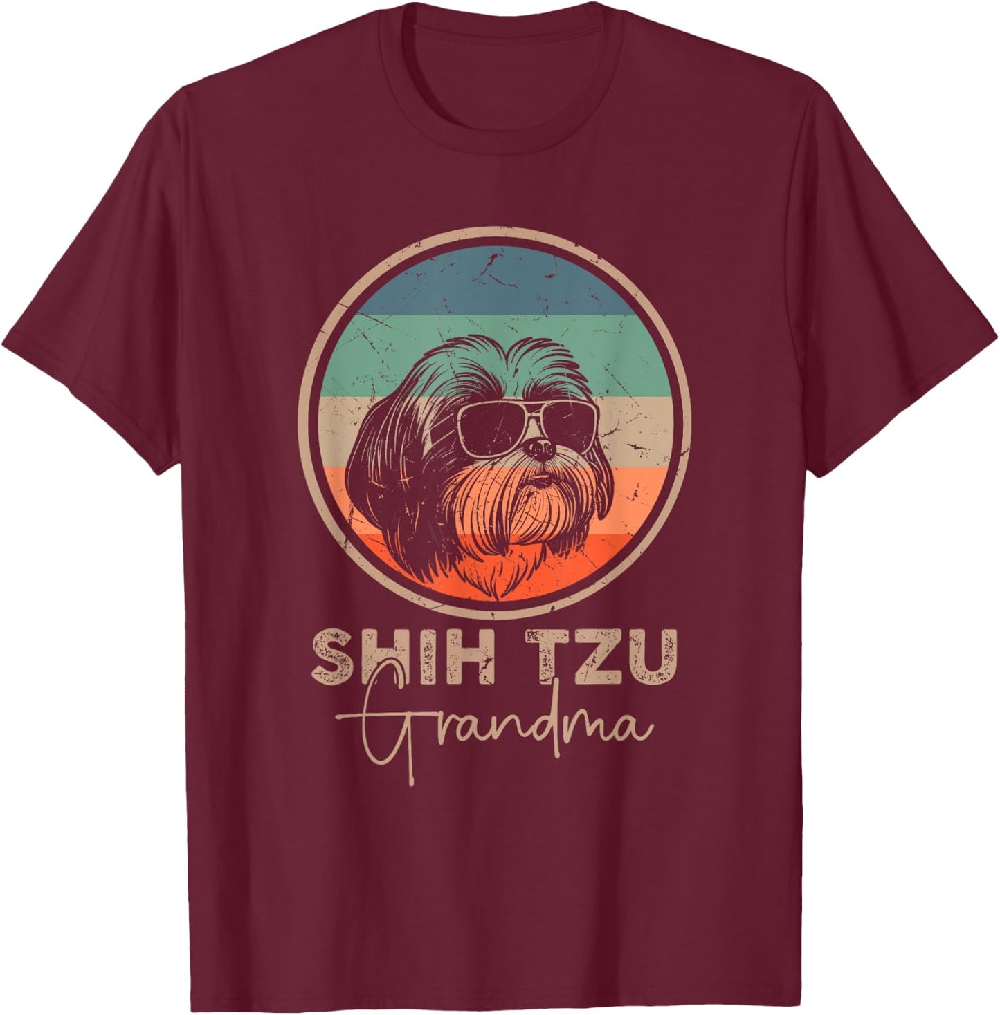 Vintage Shih Tzu Grandma Dog Lover Owner Women Mothers Day T-Shirt - T-Shirt | Maroon