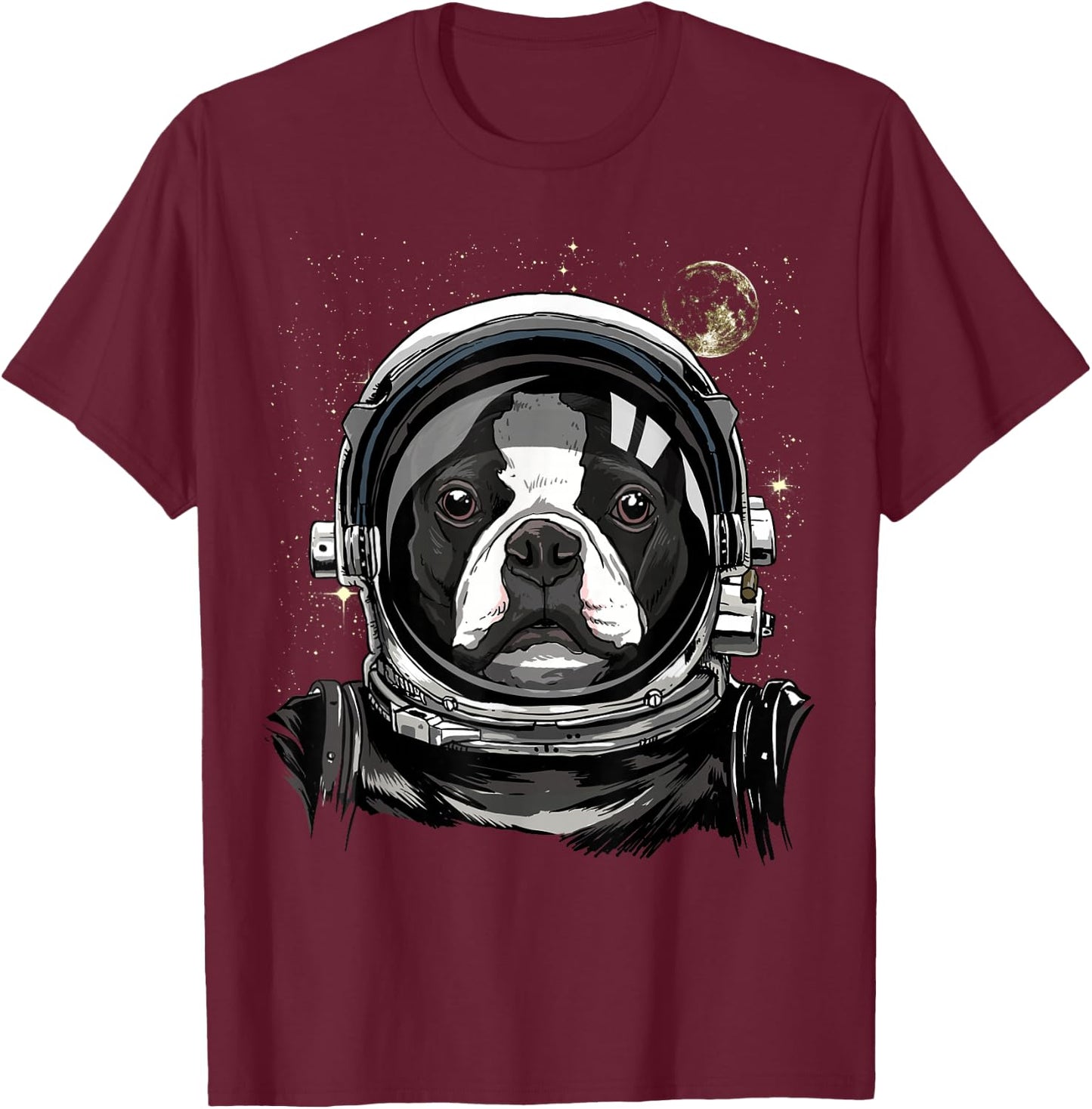 Boston Terrier Astronaut Shirt Spaceman Dog Space Lover T-Shirt - T-Shirt | Maroon