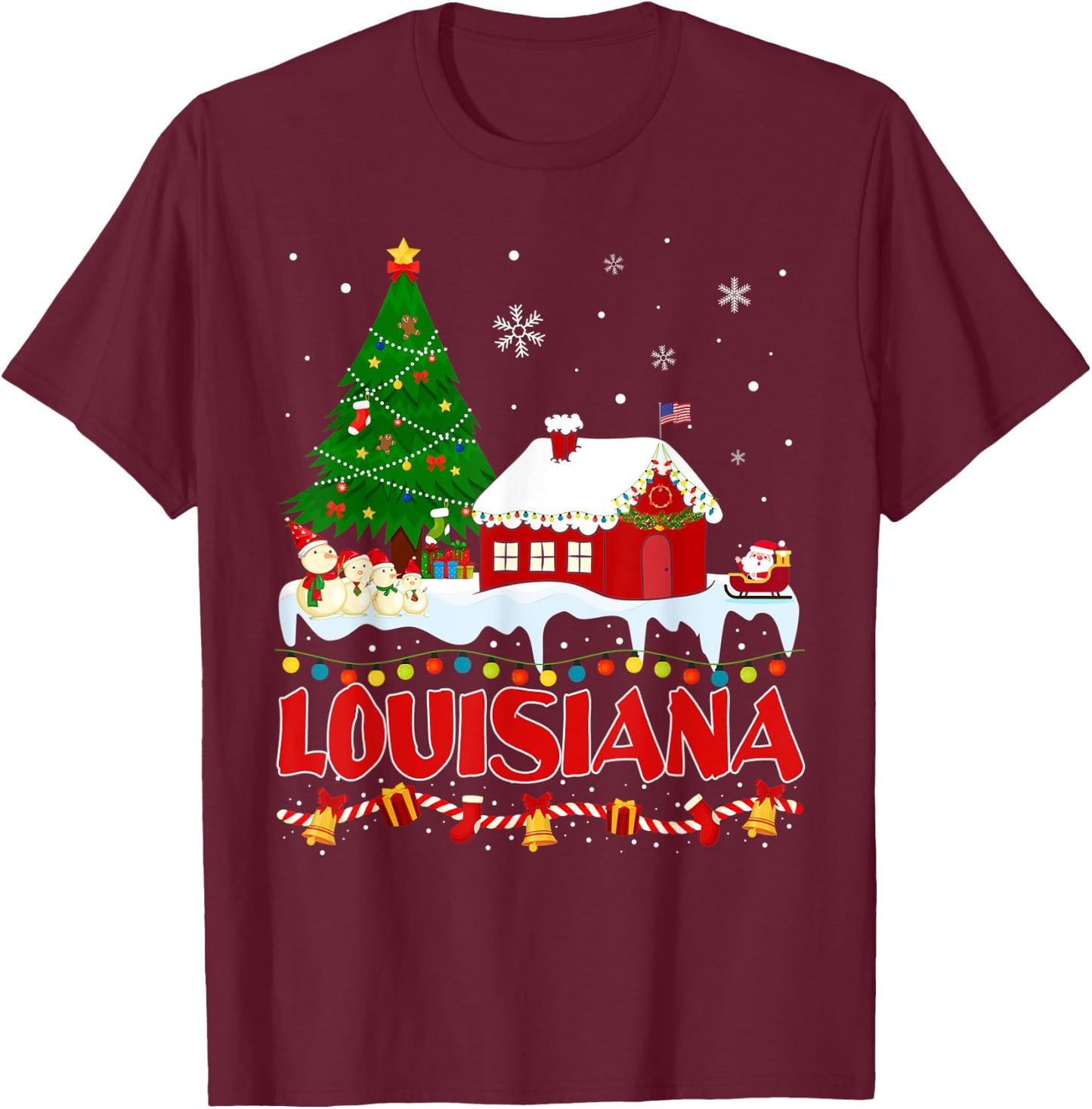 Louisiana Christmas Tree Light Pyjama State of Louisiana San T-Shirt - T-Shirt | Maroon