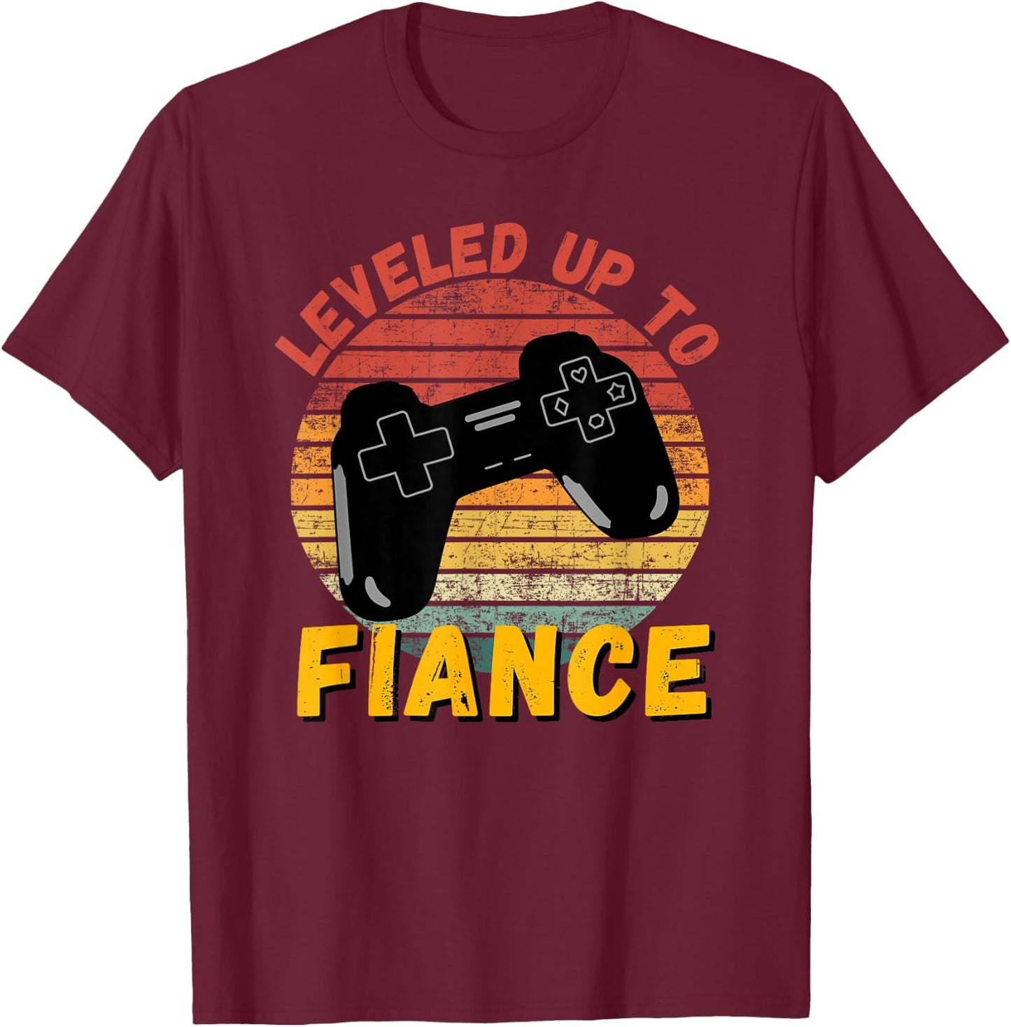 Leveled Up To Fiance Funny Gaming Newly Engaged Couple Gift T-Shirt - T-Shirt | Maroon