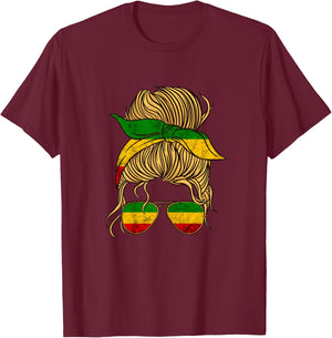 Rasta Reggae Messy Bun Hair Jamaica Hippie Rastafari T-Shirt - T-Shirt | Maroon