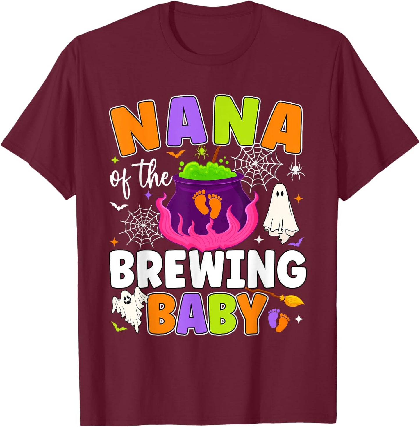 Nana of the Brewing Baby Halloween Theme Baby Shower Spooky T-Shirt - T-Shirt | Maroon