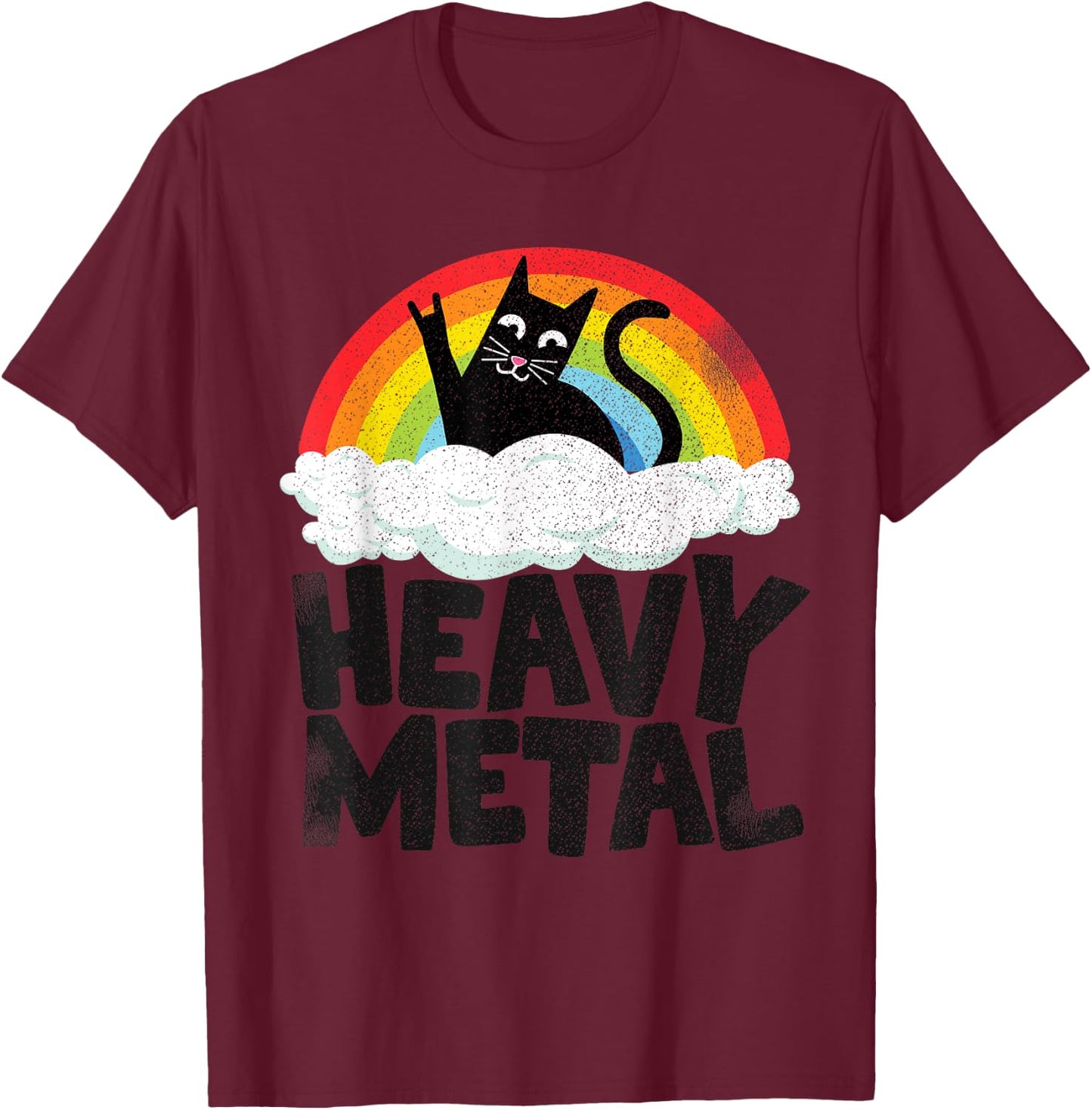 Heavy Metal Cat Rainbow Retro Kids Goth Funny Death Metal T-Shirt - T-Shirt | Maroon