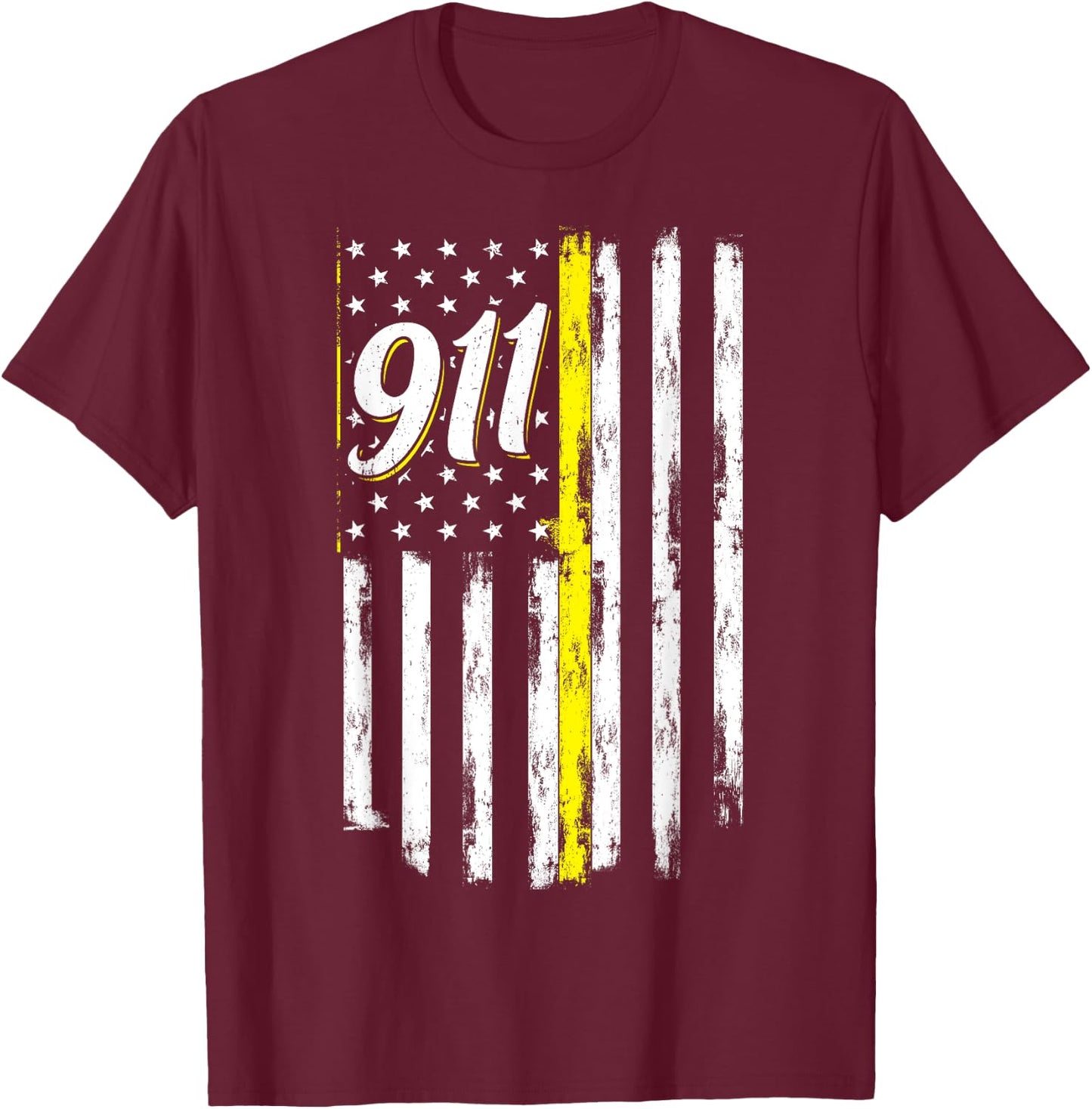 911 Dispatcher Thin Yellow Line Police USA Flag T-Shirt - T-Shirt | Maroon