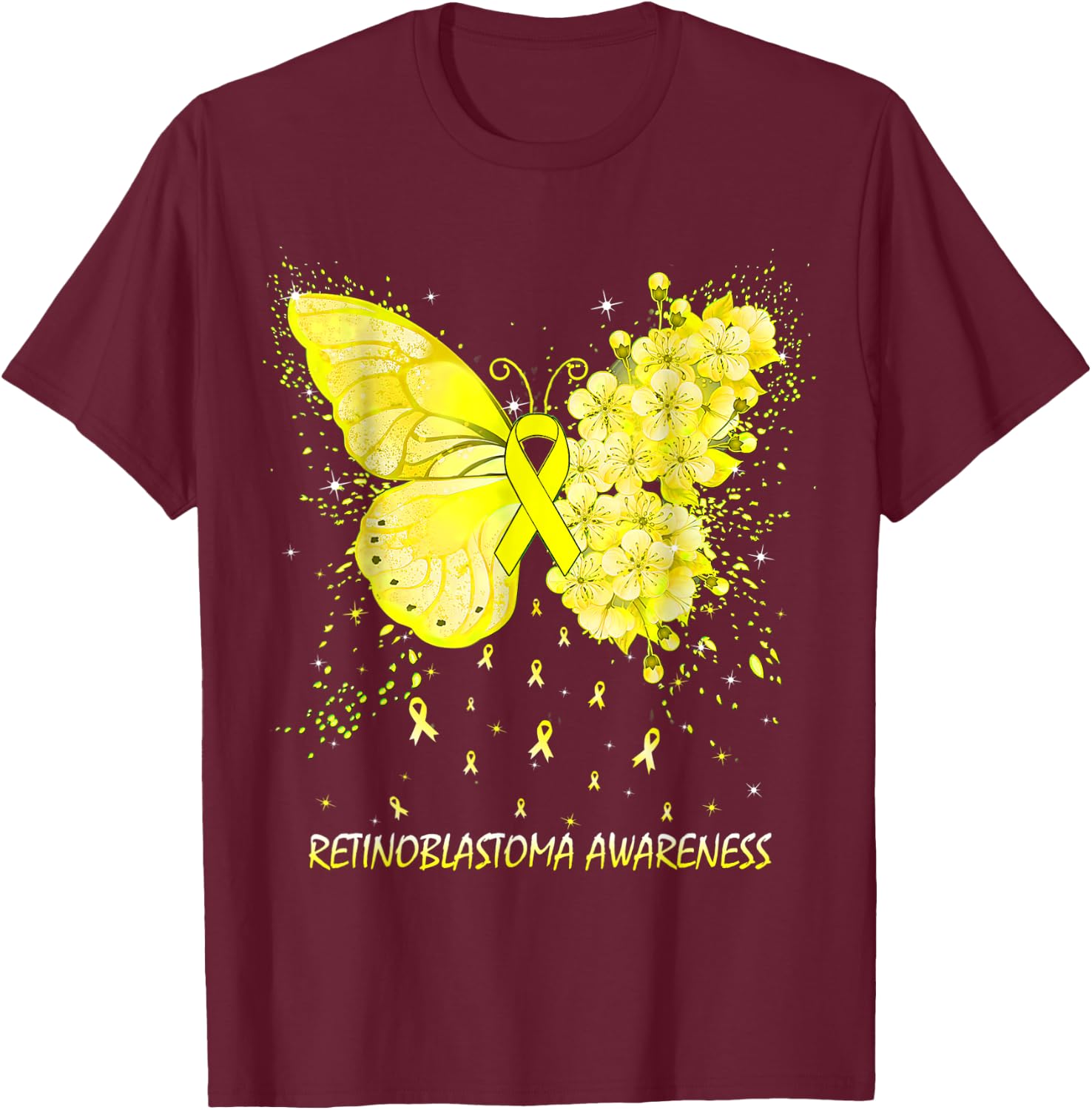 Butterfly Retinoblastoma Awareness Ribbon T-Shirt - T-Shirt | Maroon