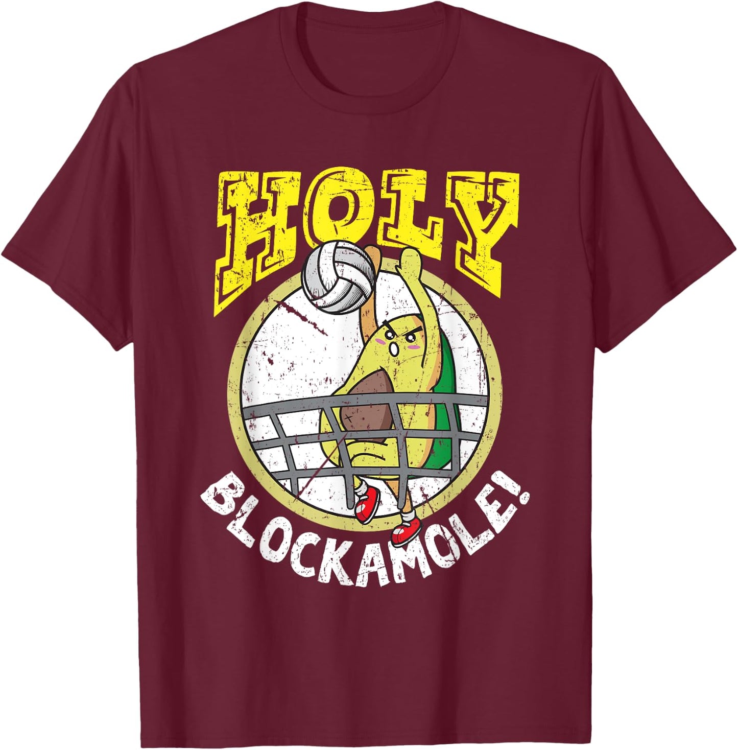 Holy Blockamole Funny Volleyball Block Avocado Design T-Shirt - T-Shirt | Maroon