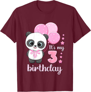 Birthday Girl 3 Panda Pink Balloons T-Shirt - T-Shirt | Maroon