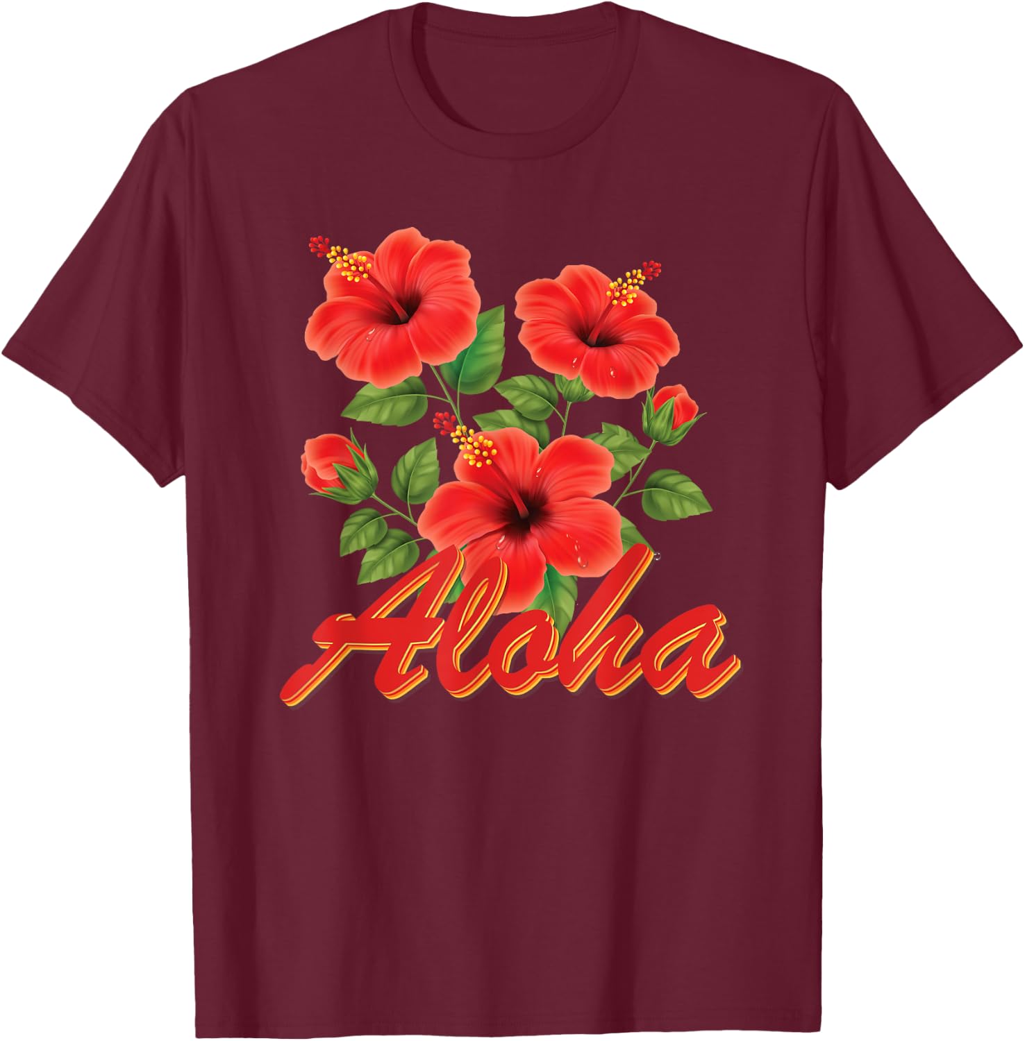 Aloha Hawaii Red Hibiscus T-Shirt - T-Shirt | Maroon