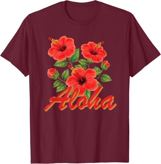 Aloha Hawaii Red Hibiscus T-Shirt - T-Shirt | Maroon