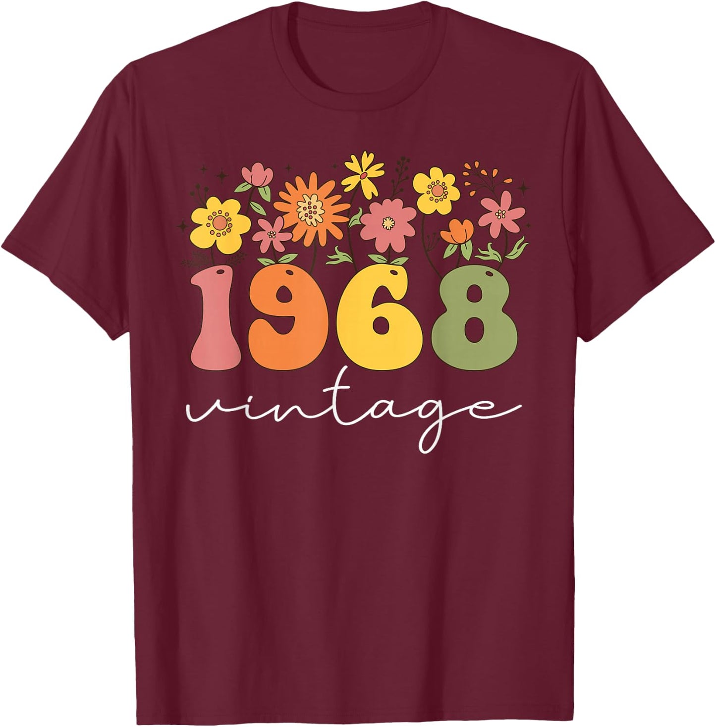 1968 Vintage Floral 55th Birthday Women Girls Wildflower T-Shirt - T-Shirt | Maroon