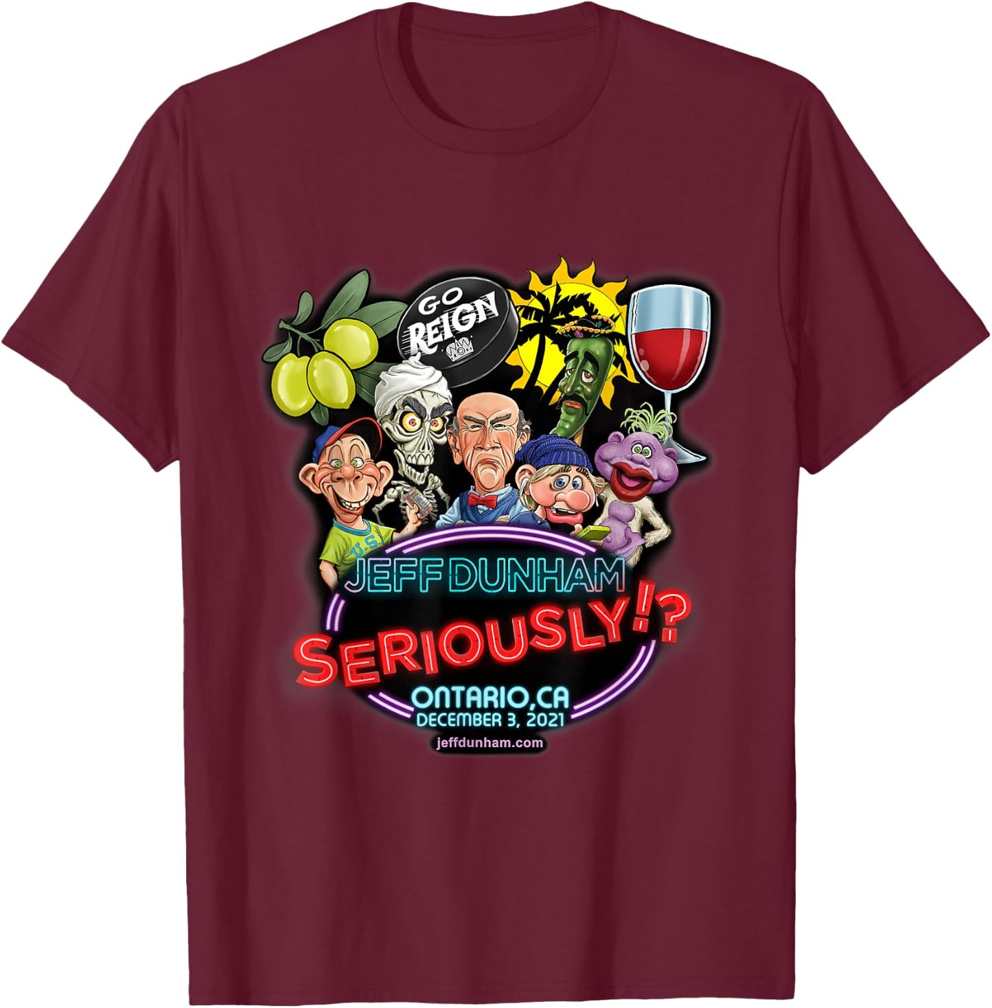 Jeff Dunham Ontario, CA T-Shirt - T-Shirt | Maroon