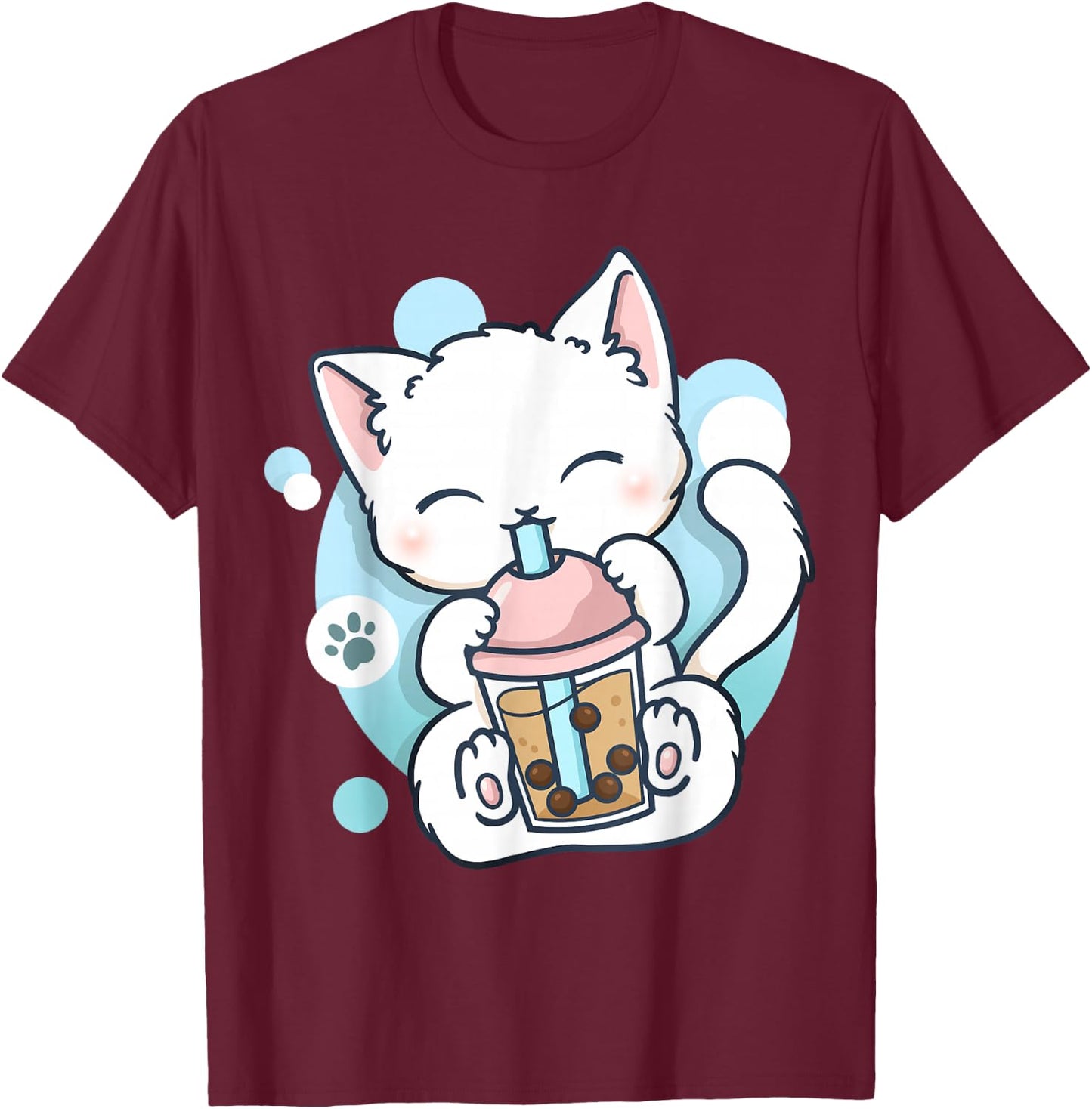 Cat Boba Tea Bubble Tea Anime Kawaii Neko T-Shirt - T-Shirt | Maroon