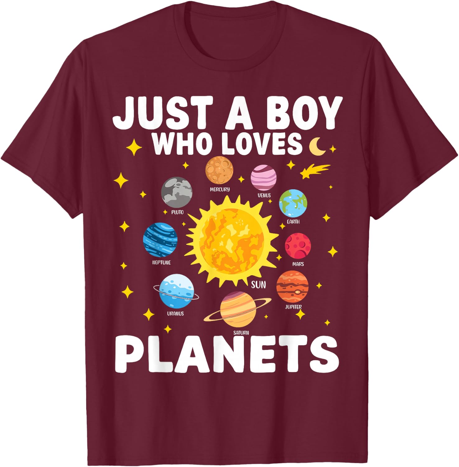 Just A Boy Who Loves Planets Solar System Space Lover Kids T-Shirt - T-Shirt | Maroon