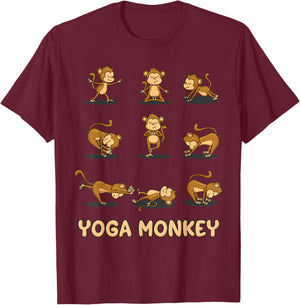 Monkey Yoga Shirt Meditation Zen Namaste Yoga Lover Buddhist T-Shirt - T-Shirt | Maroon