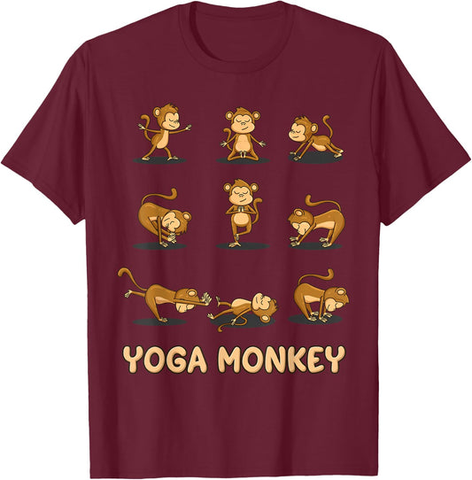 Monkey Yoga Shirt Meditation Zen Namaste Yoga Lover Buddhist T-Shirt - T-Shirt | Maroon