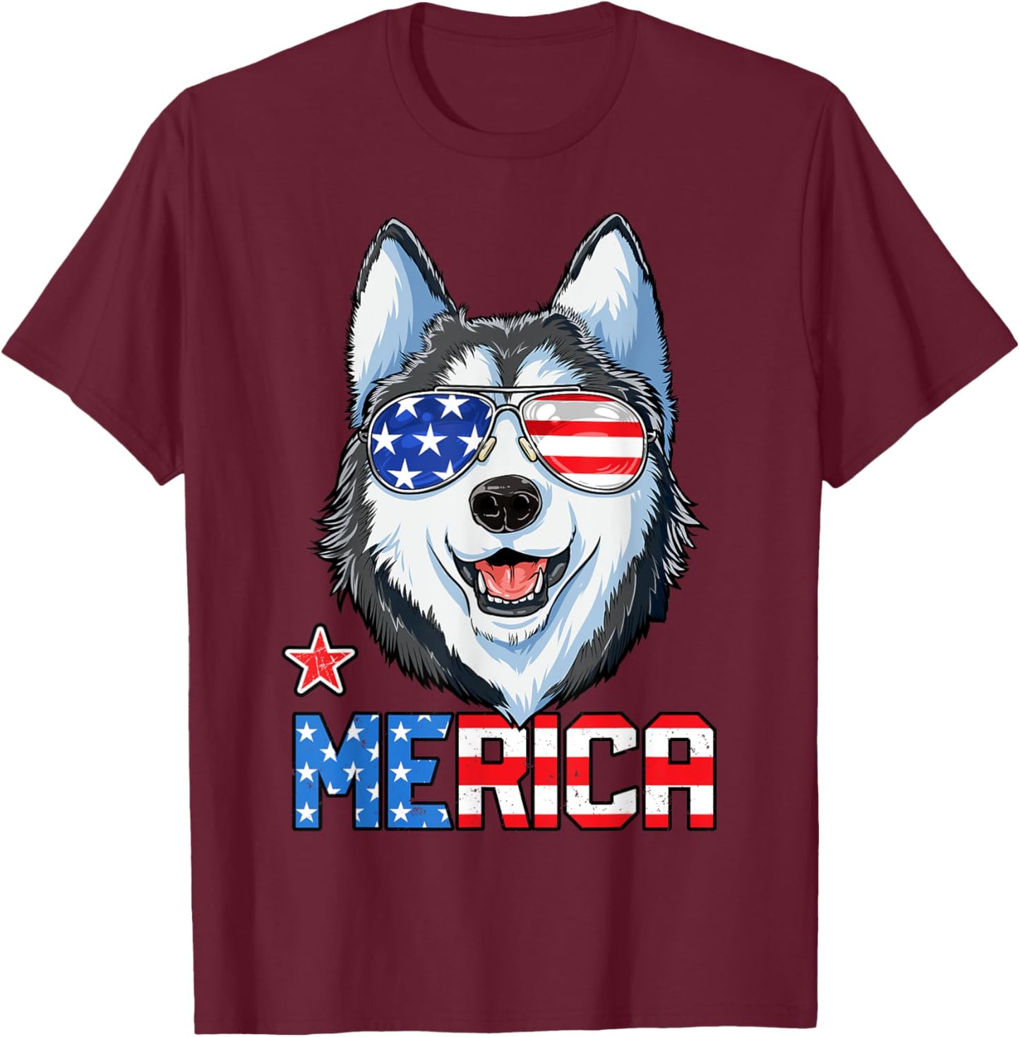 Siberian Husky 4th of July Merica Men Women American Flag T-Shirt - T-Shirt | Maroon