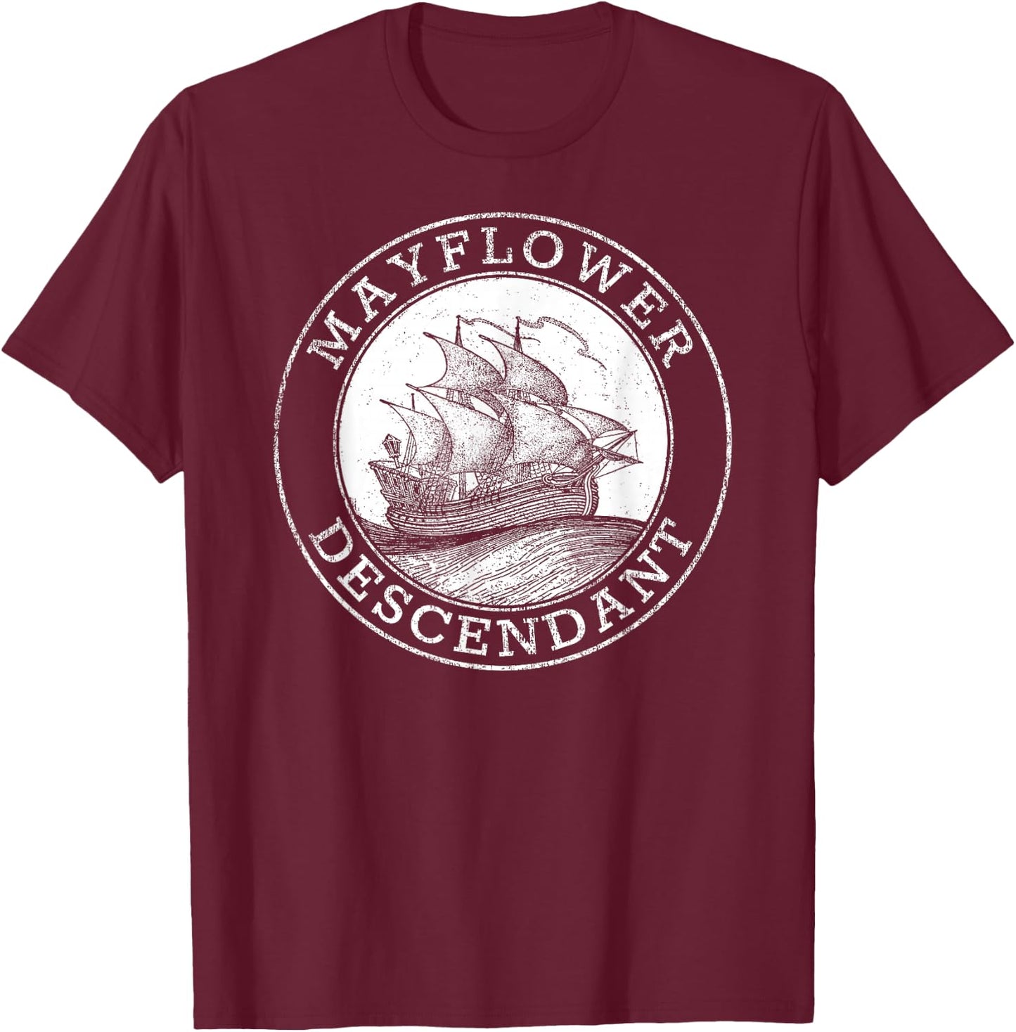 Mayflower Descendant 1620 Vintage Illustration T-Shirt - T-Shirt | Maroon