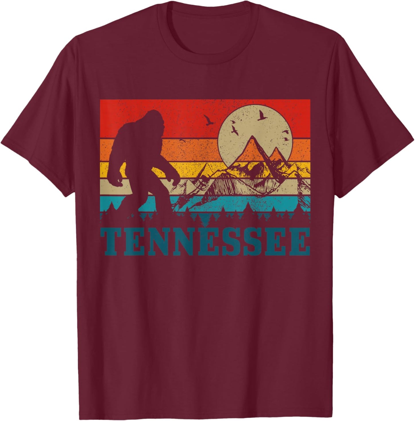 Tennessee Bigfoot Vintage Mountains Nashville Hiking Gift T-Shirt - T-Shirt | Maroon