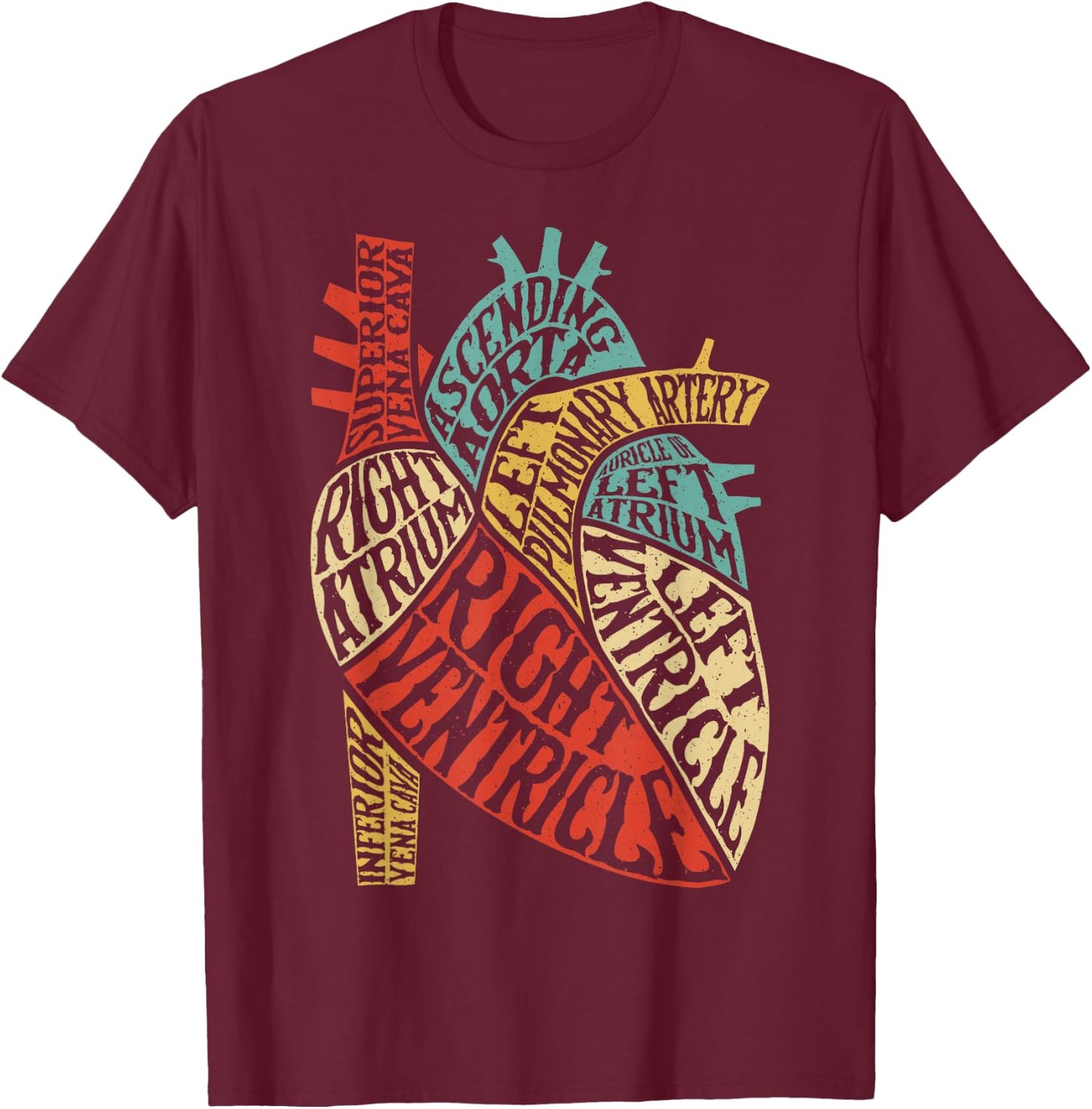 Heart Typography Anatomy Science Biology Biologist Men Women T-Shirt - T-Shirt | Maroon