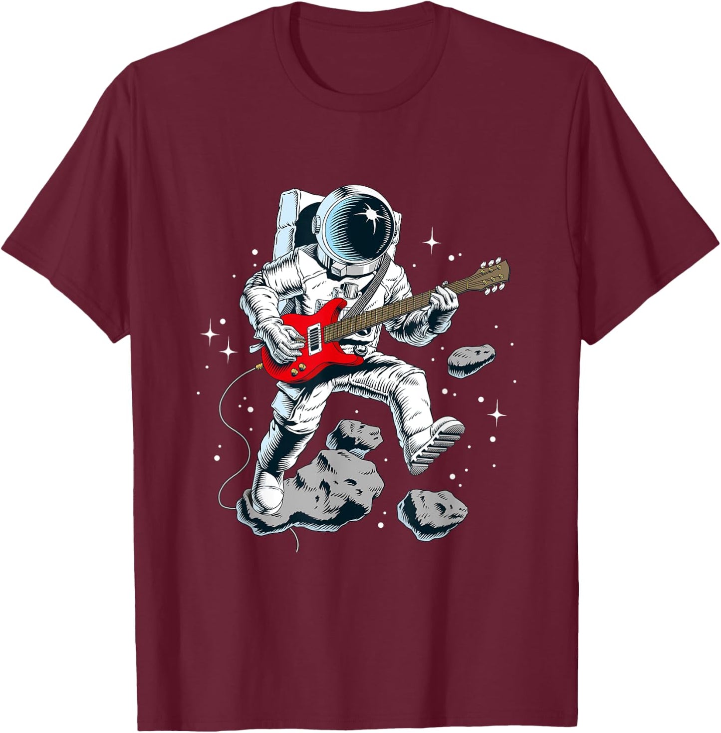 Wear Cool Space Astronaut Rock & Roll Music Guitar Graphic T-Shirt - T-Shirt | Maroon