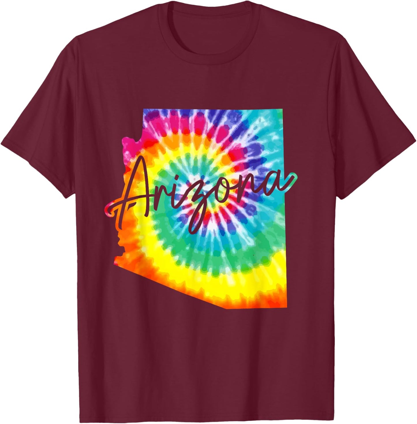 Arizona Tie Dye State Map Pride Hippie Vintage Retro T-Shirt - T-Shirt | Maroon