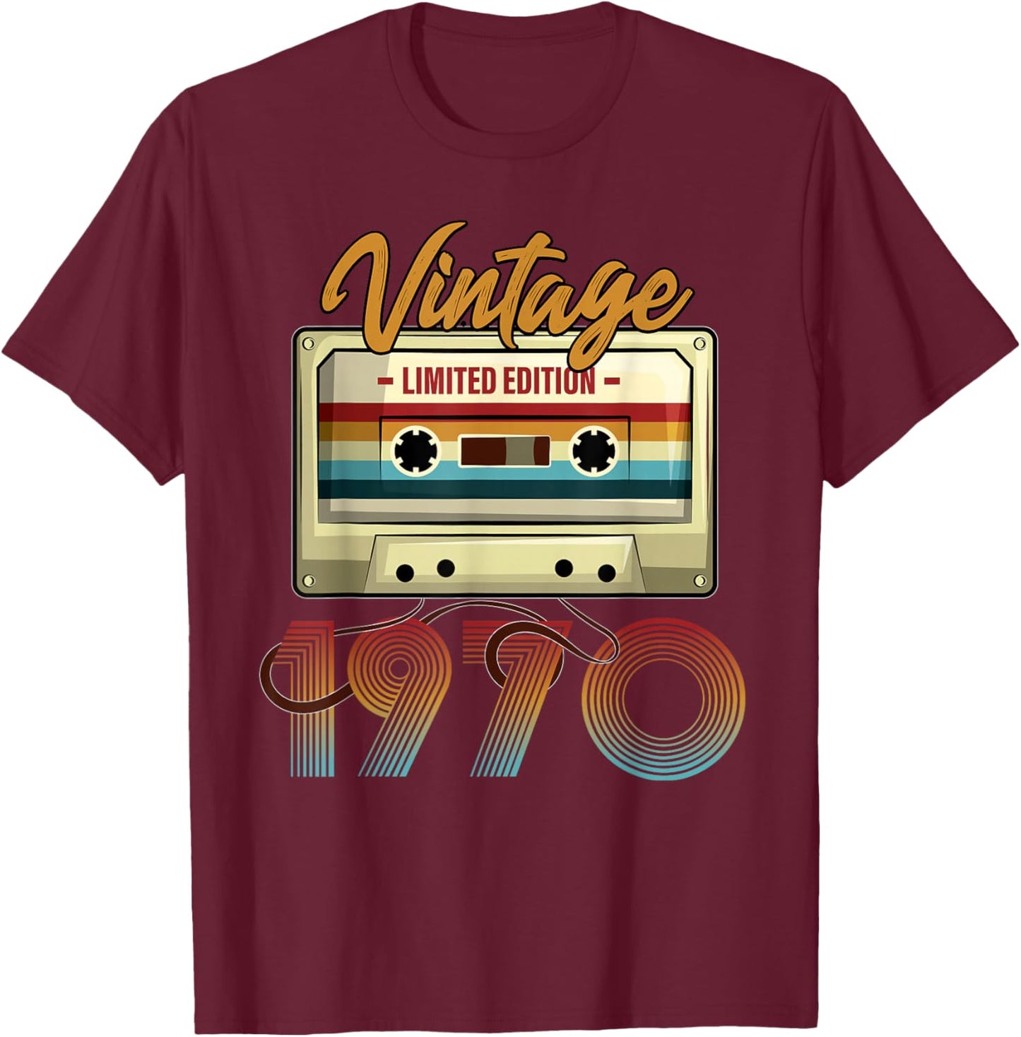 Vintage 1970 55th Birthday Cassette Tape Women B-Day T-Shirt - T-Shirt | Maroon