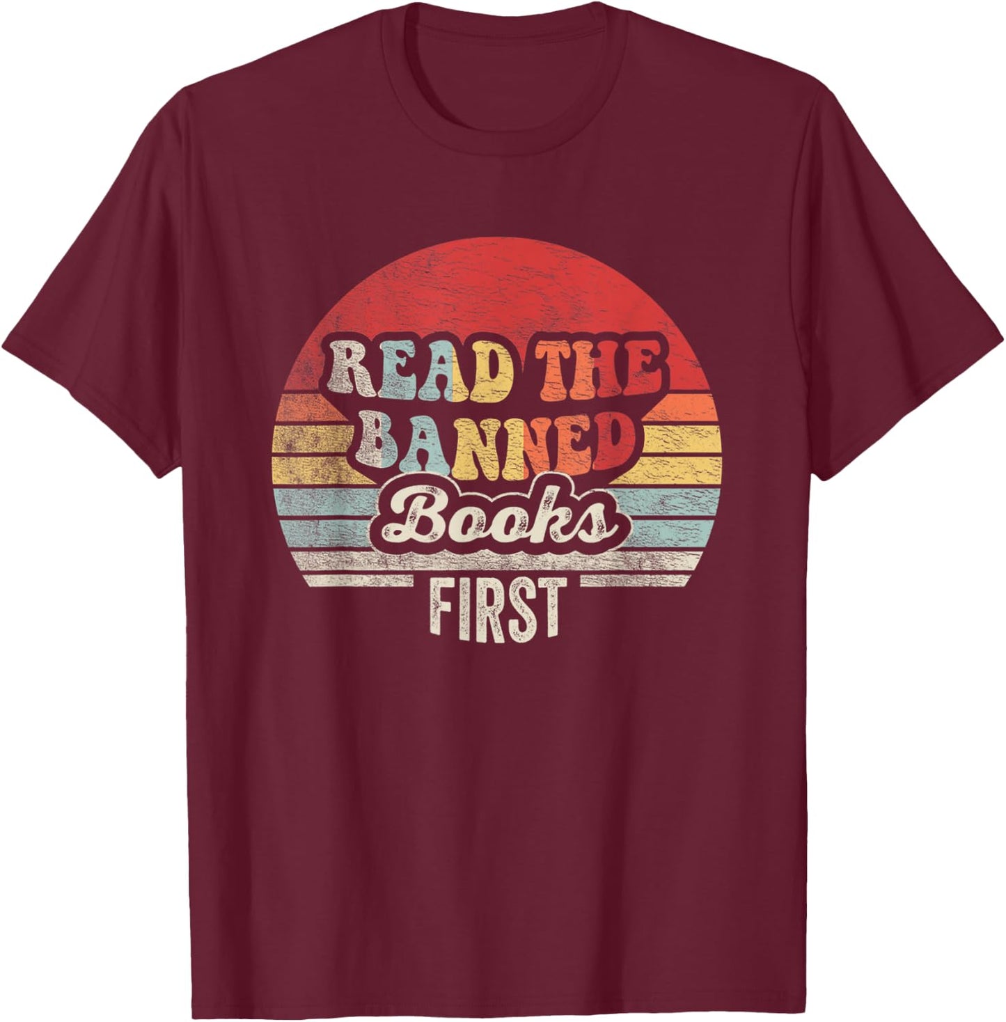 NICE 'N COOL Retro Vintage Read Banned Books First Teacher Librarian , Small, Black T-Shirt - T-Shirt | Maroon