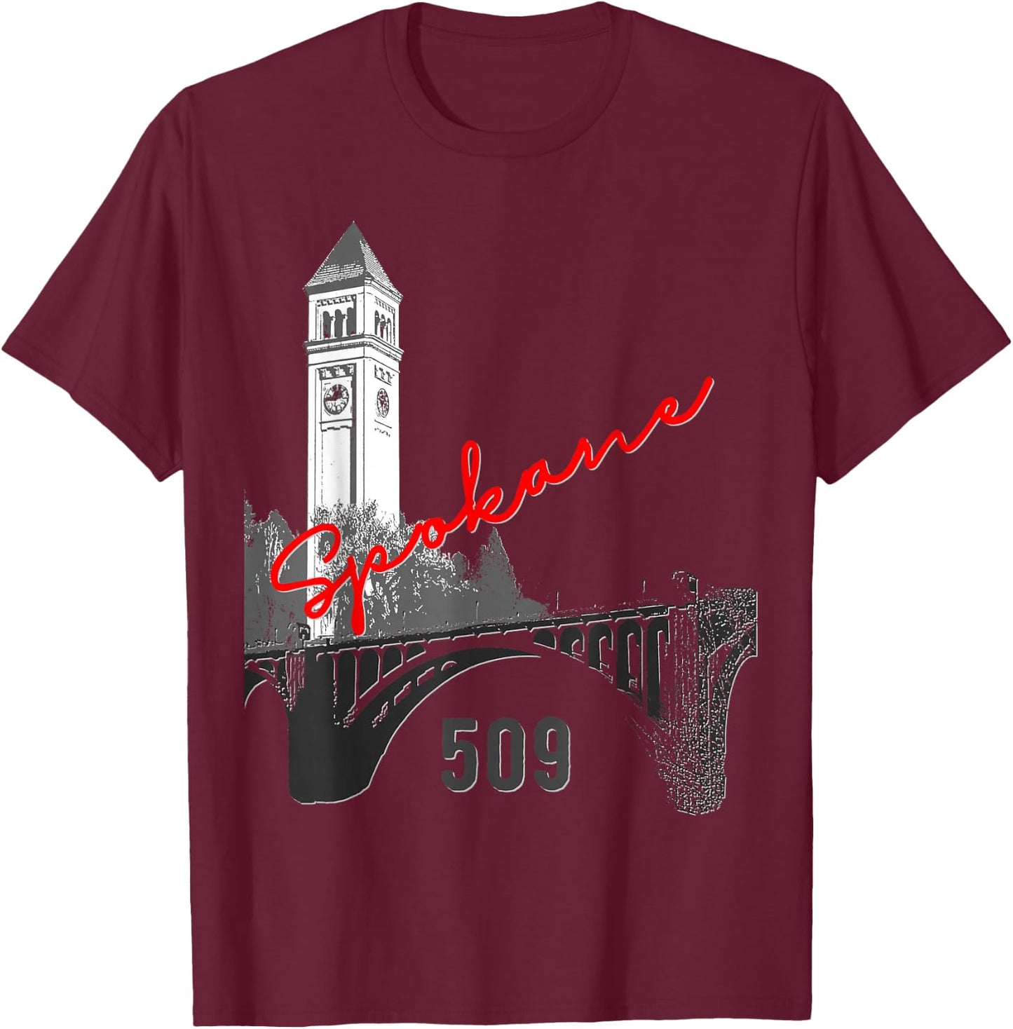 Spokane Clock Tower Monroe Bridge 509 Shirt T-Shirt - T-Shirt | Maroon