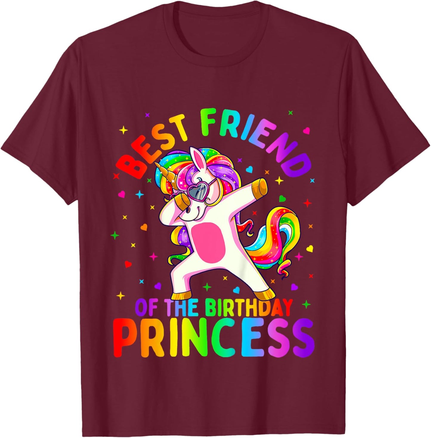 Best Friend of the Birthday Princess Girl Dabbing Unicorn T-Shirt - T-Shirt | Maroon