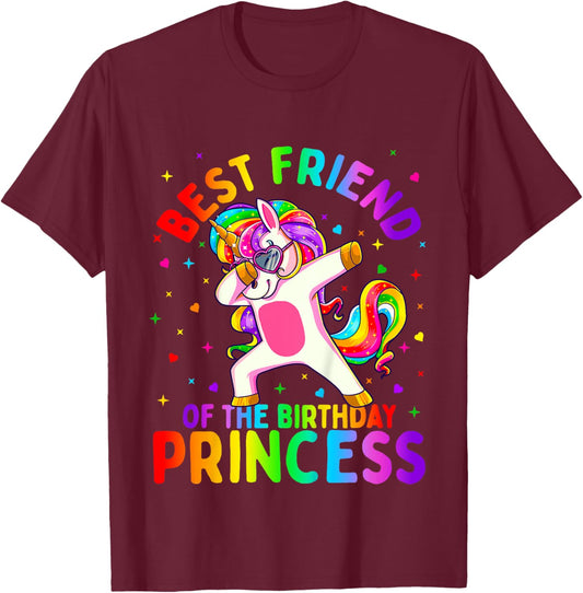 Best Friend of the Birthday Princess Girl Dabbing Unicorn T-Shirt - T-Shirt | Maroon