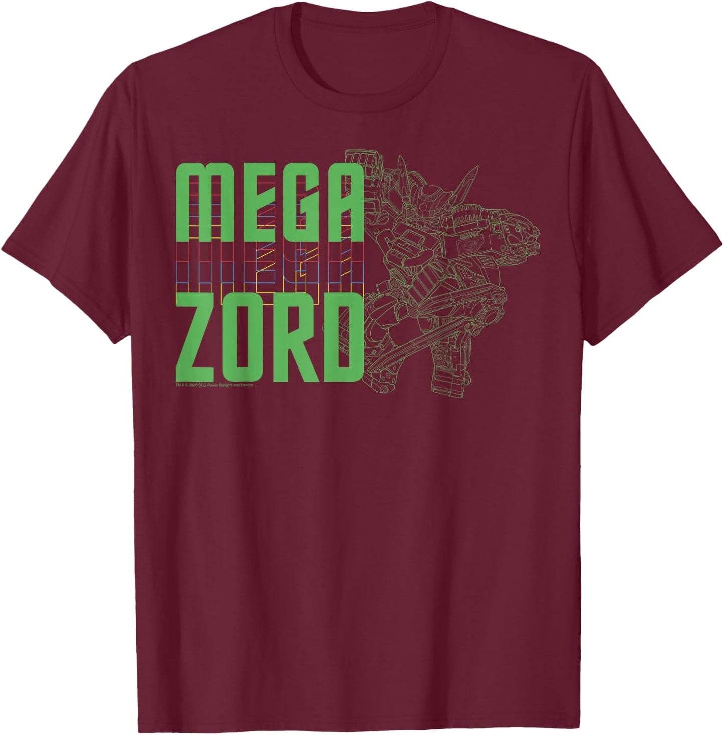 Power Rangers Megazord Line Art Stack T-Shirt - T-Shirt | Maroon