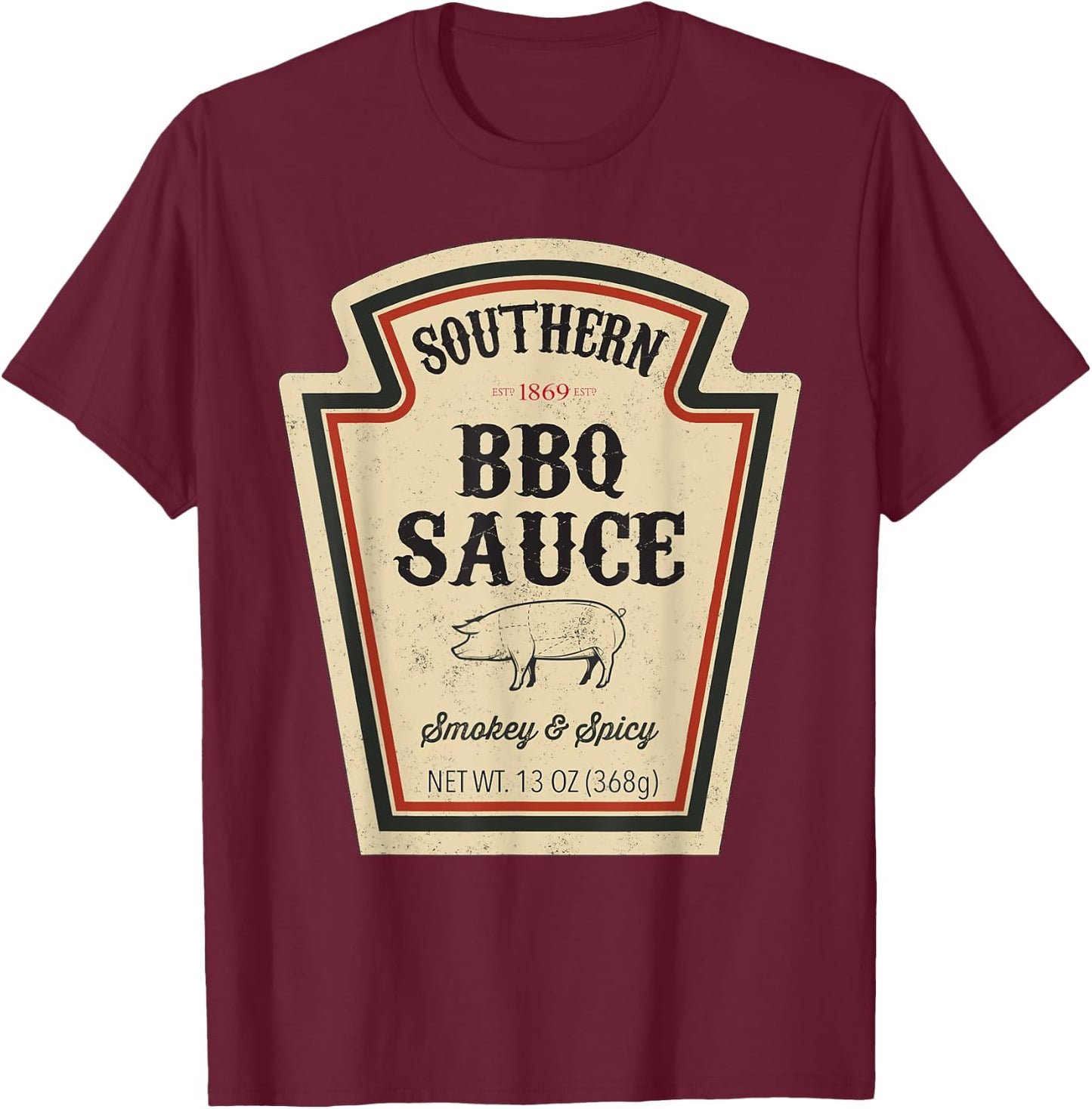 Halloween Matching Costume Southern BBQ Sauce Bottle Label T-Shirt - T-Shirt | Maroon