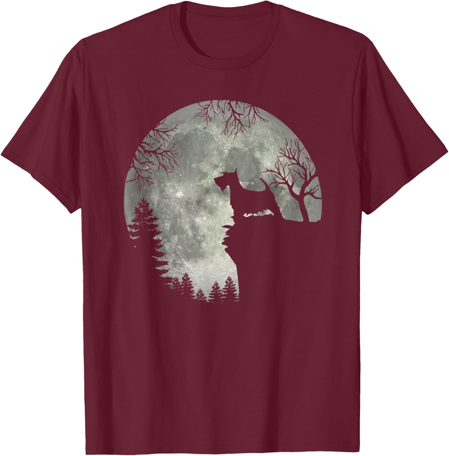 Scottish Terrier, Scottie And Moon Halloween T-Shirt - T-Shirt | Maroon
