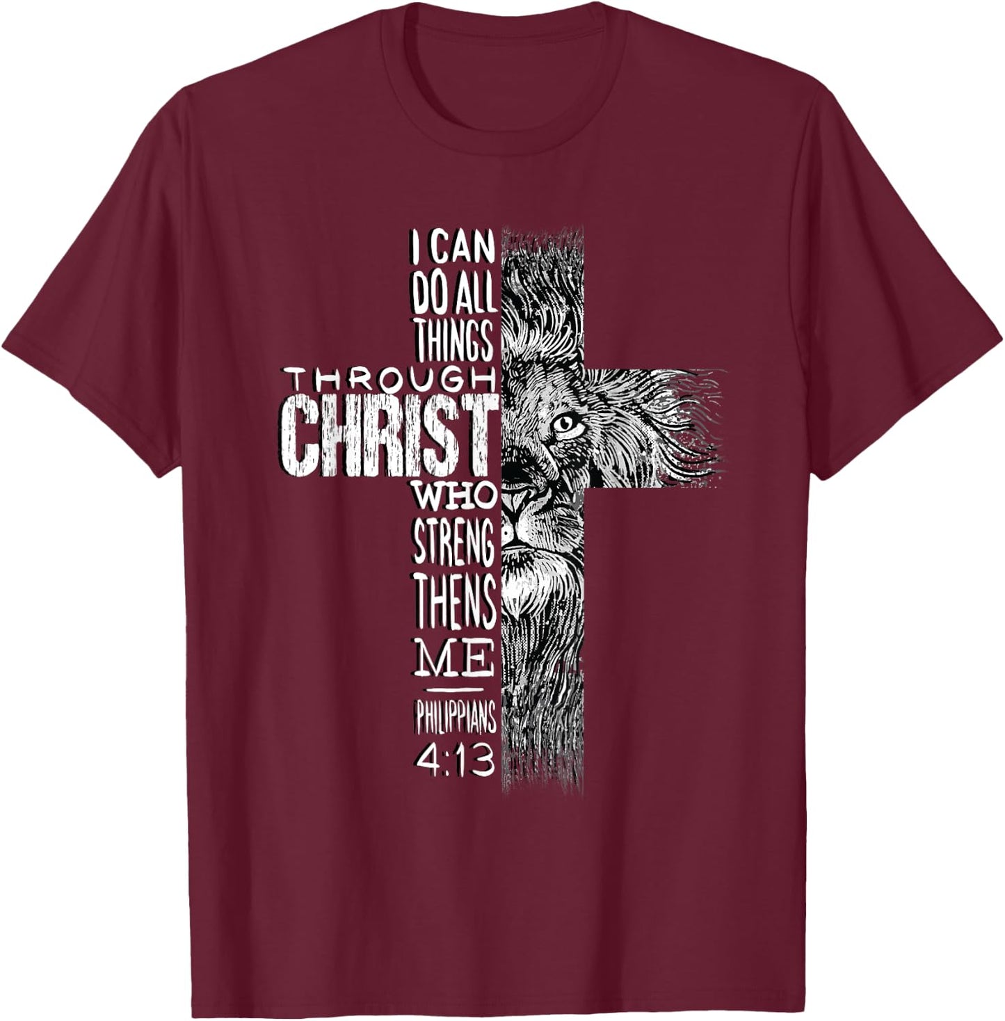 Christian Jesus Lion of Tribe Judah Cross Lion of Judah T-Shirt - T-Shirt | Maroon