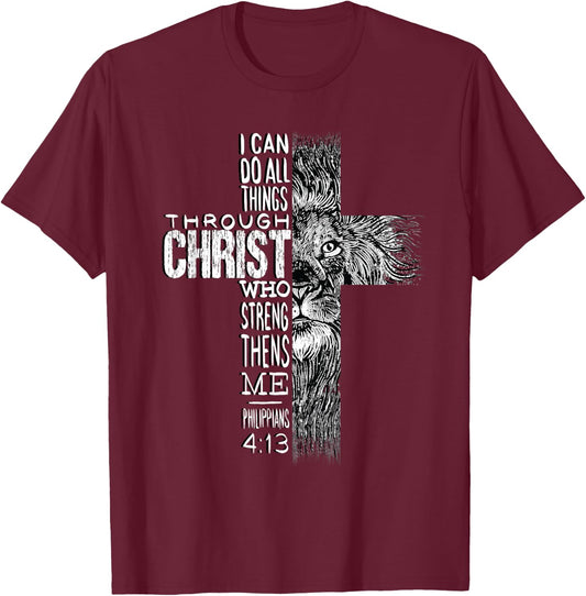Christian Jesus Lion of Tribe Judah Cross Lion of Judah T-Shirt - T-Shirt | Maroon